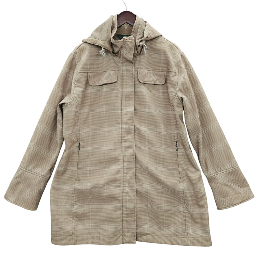 Woolrich Coat Womens 2XL Plaid Tan Fleece Lined Full Zip Detachable Hood Pockets